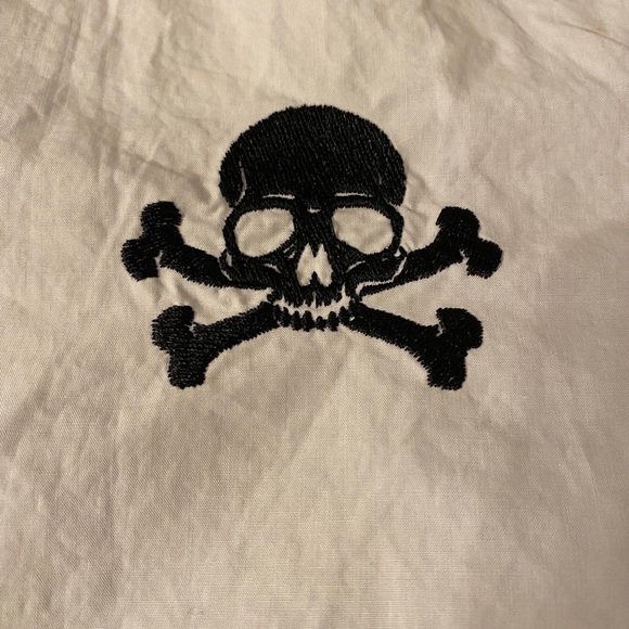 Shein Black and White Bowling Button Down Short Sleeve Shirt with Skull on Front - Picture 3 of 8